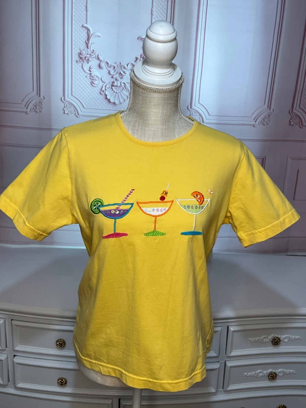 100% Cotton Yellow Sparkle Fun Cocktail Graphic Tee